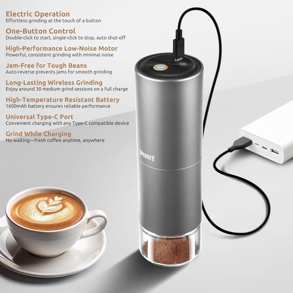 Rechargeable Portable Electric Coffee Grinder with Adjustable Settings