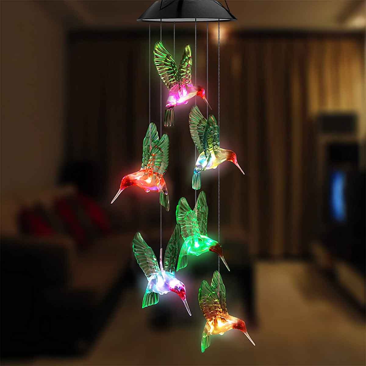 Hummingbird Wind Chime Color-Changing Solar Powered LED Lights Yard Garden Decor
