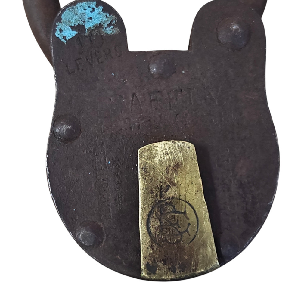 1900's Old Antique Strong Solid Iron & Brass Rare Unique Shape Pad Lock With Key