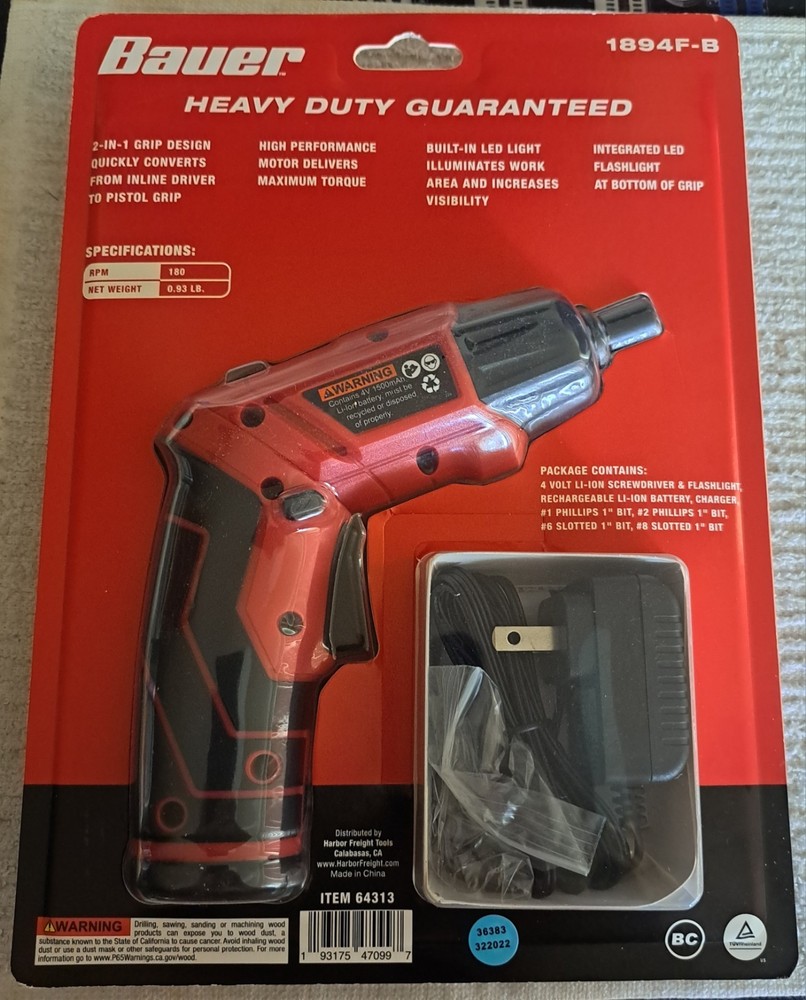 BAUER 4 VOLT LITHIUM ION DRIVER WAS $40