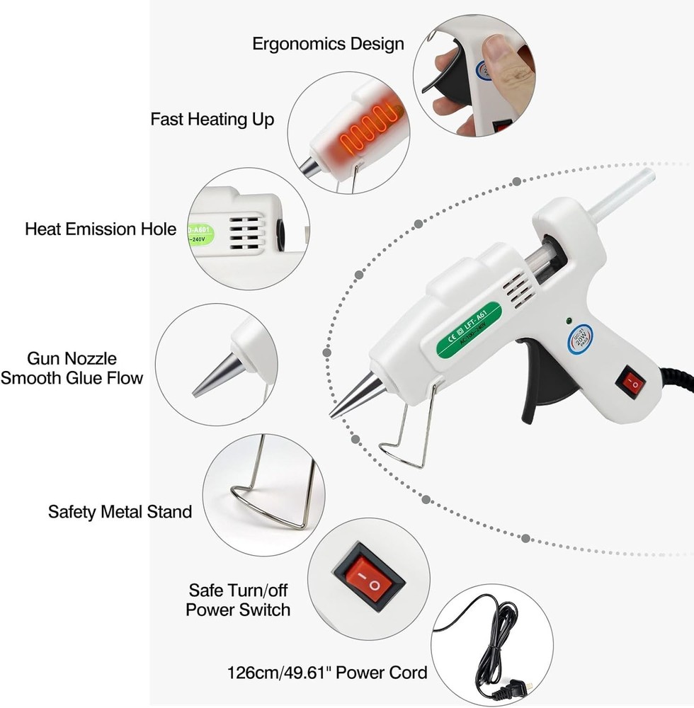 Compact White Hot Glue Gun Kit with 30 Sticks — Fast Heating, Precise, and Ve...