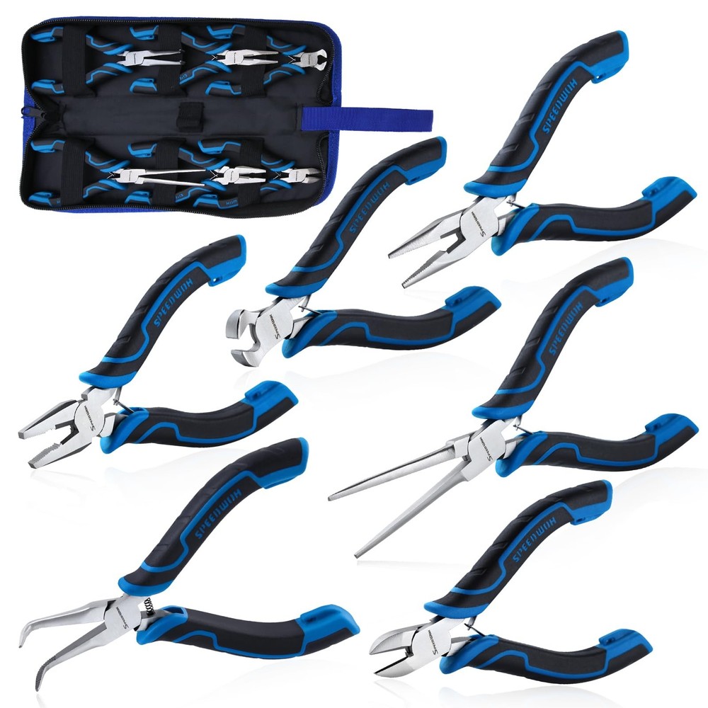 6-Piece Mini Pliers Set - Needle Nose, End Cutting, Bent Needle Nose Diagonal...