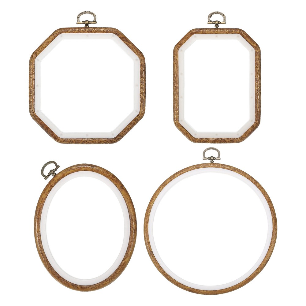 4 Pack Embroidery Hoops Circle Oval Rectangular Octagonal Cross Stitch Ring