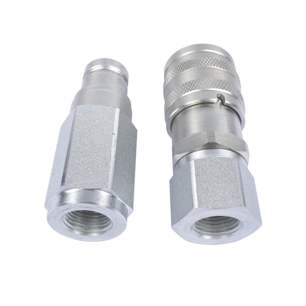 3/8" Flat Face Hydraulic Quick Connect Coupler Coupling Set w/Dust Caps, 3/8"...