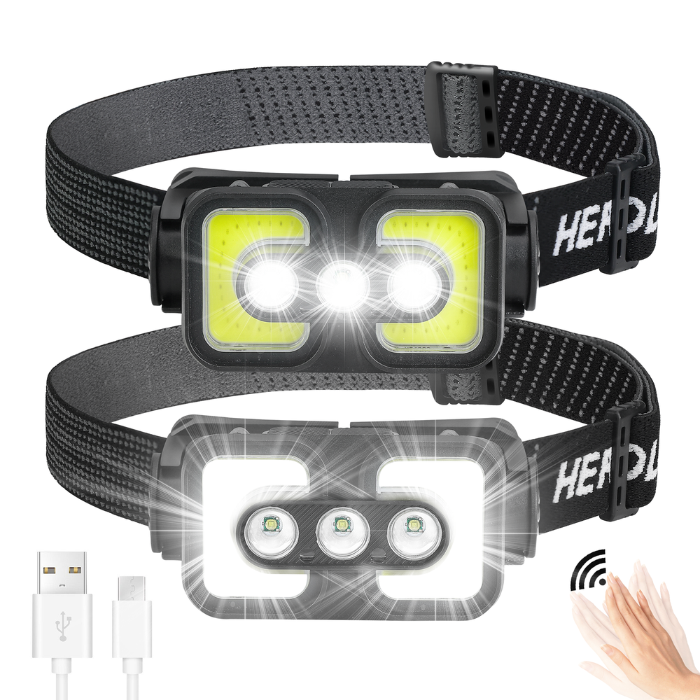 COB LED Sensor Headlamp USB Rechargeable Headlight Torch WorkLight Bar Head Lamp