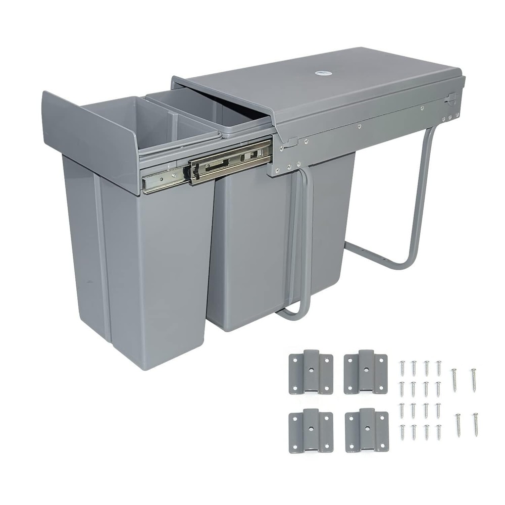 Pull Out Trash Can Under Cabinet Sink Double Sliding Grey
