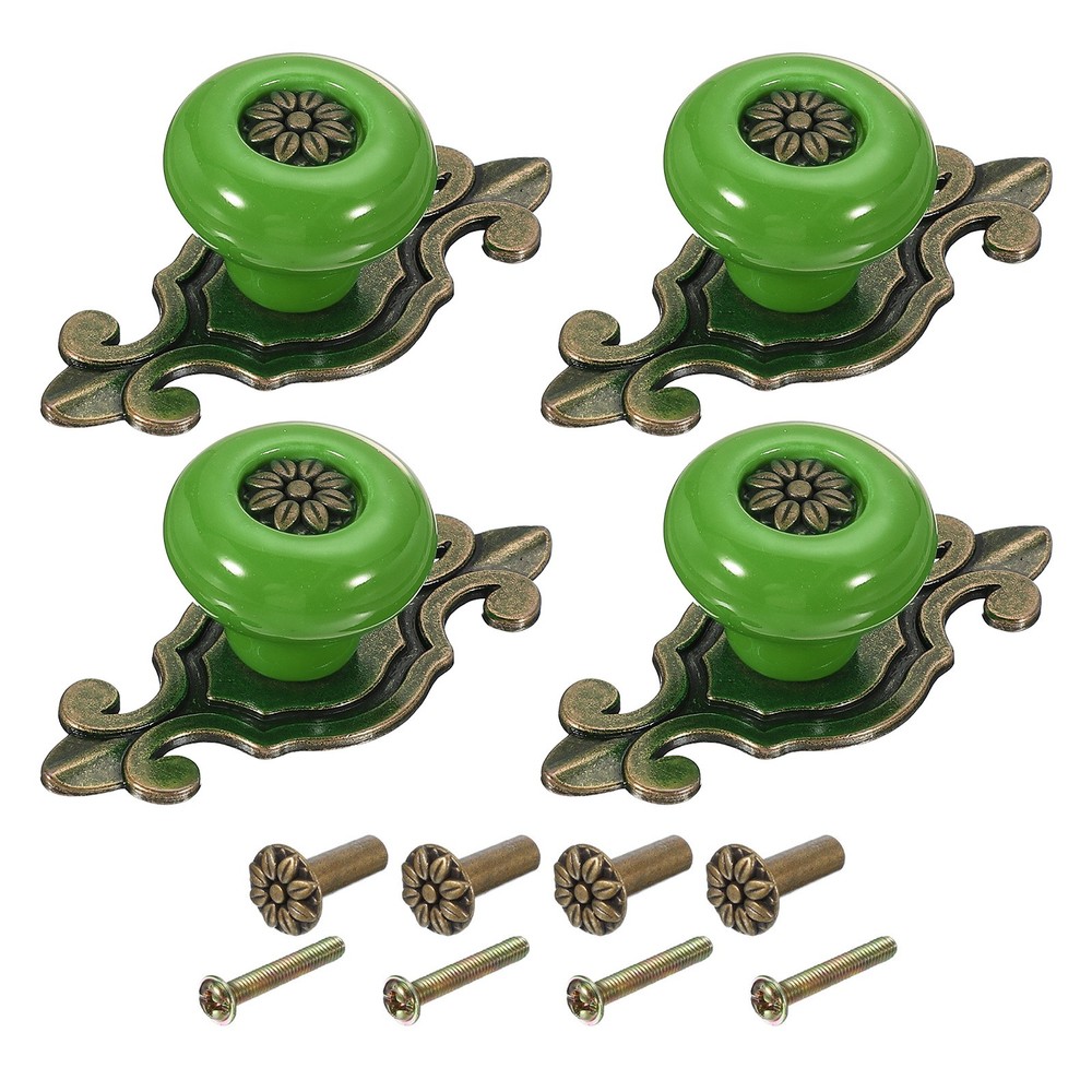 4 Pcs Retro Ceramic Cabinet Knobs 1-1/4" Vintage Dresser Drawer Knobs, Green