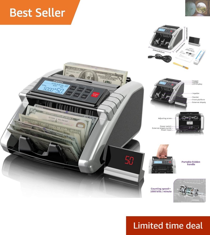 High-Efficiency Money Counter Machine with UV/MG/IR Detection and LCD Display