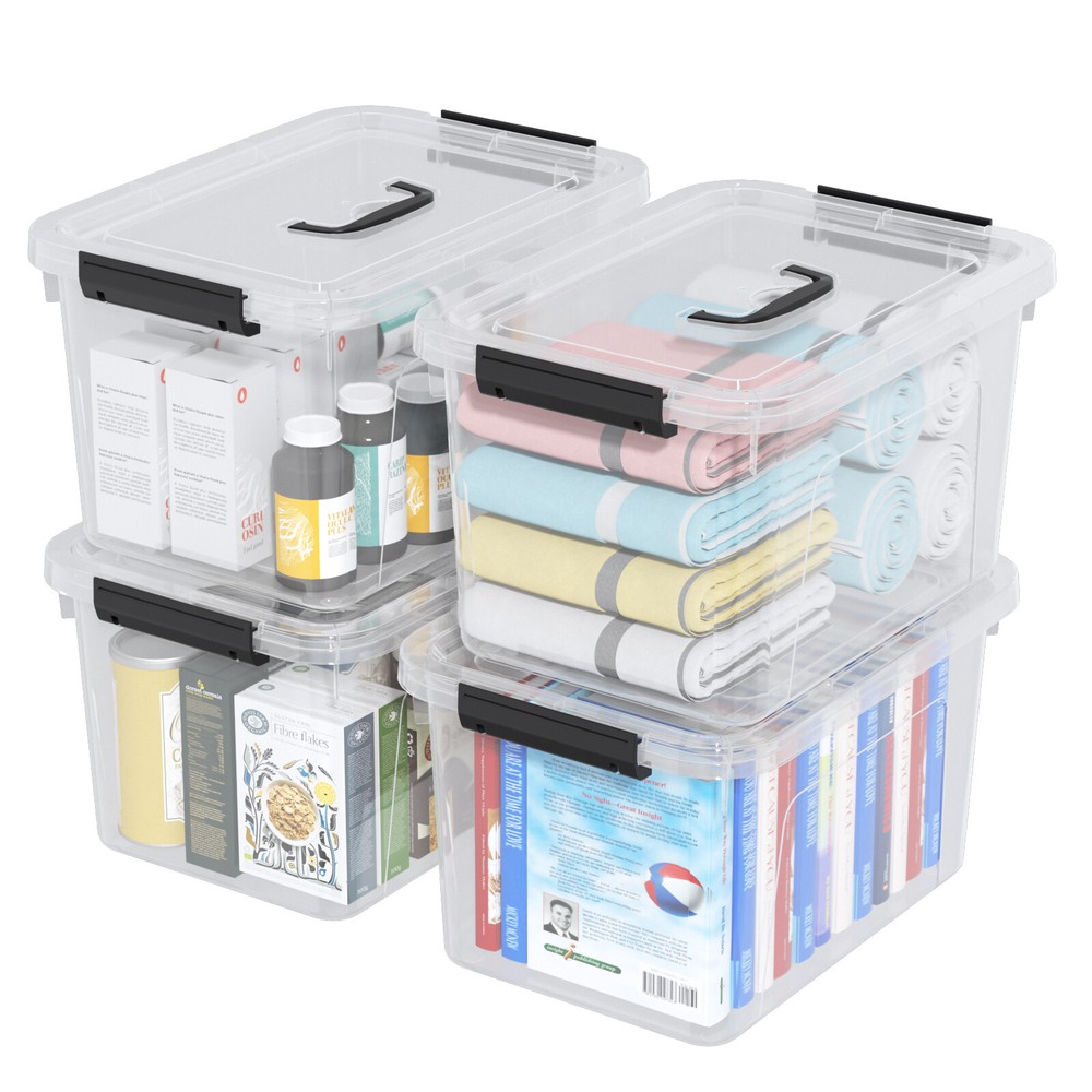 20 Quart Latching Storage Box, Stackable Bin with Latch Lid & Handle, 4/6 Pack