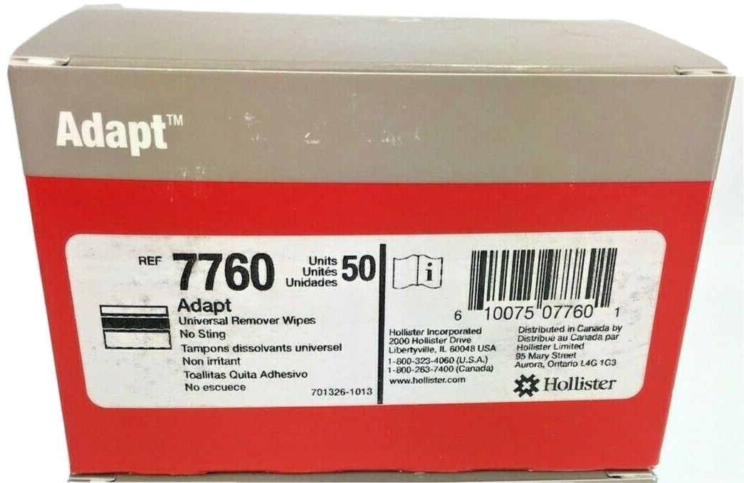 50 Hollister 7760 Adapt Universal Remover Wipes No Sting Expires 9/25-29 *note