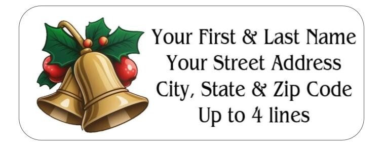 150 Christmas Bells Holly  Mailing Return Address Labels