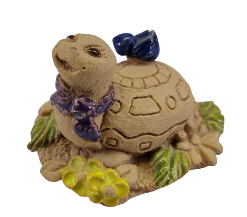 Miniature Clay Smiling Turtle Figurine Partially Glazed