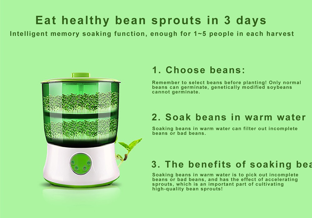 2-Layer Bean Sprouts Machine Large Capacity Automatic Bean Sprouter Grow Tool US