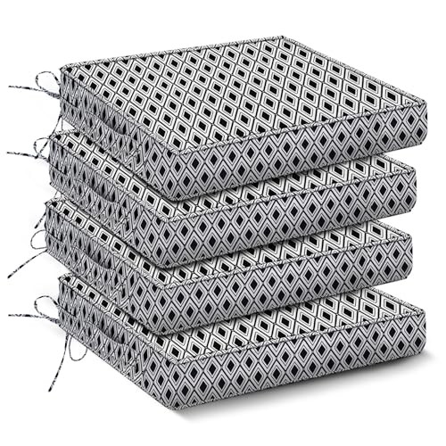 Outdoor Chair Cushions Set of 4,Waterproof 19x19x3-Square Black Geometry