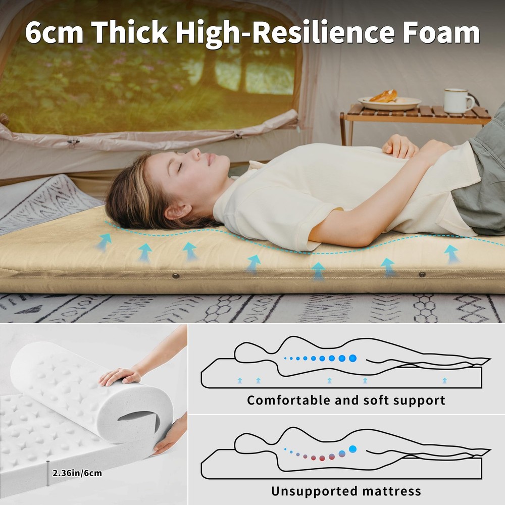 Connectable Self Inflating Sleeping Pad, 2.36" Memory Foam Camping Pad, Backp...