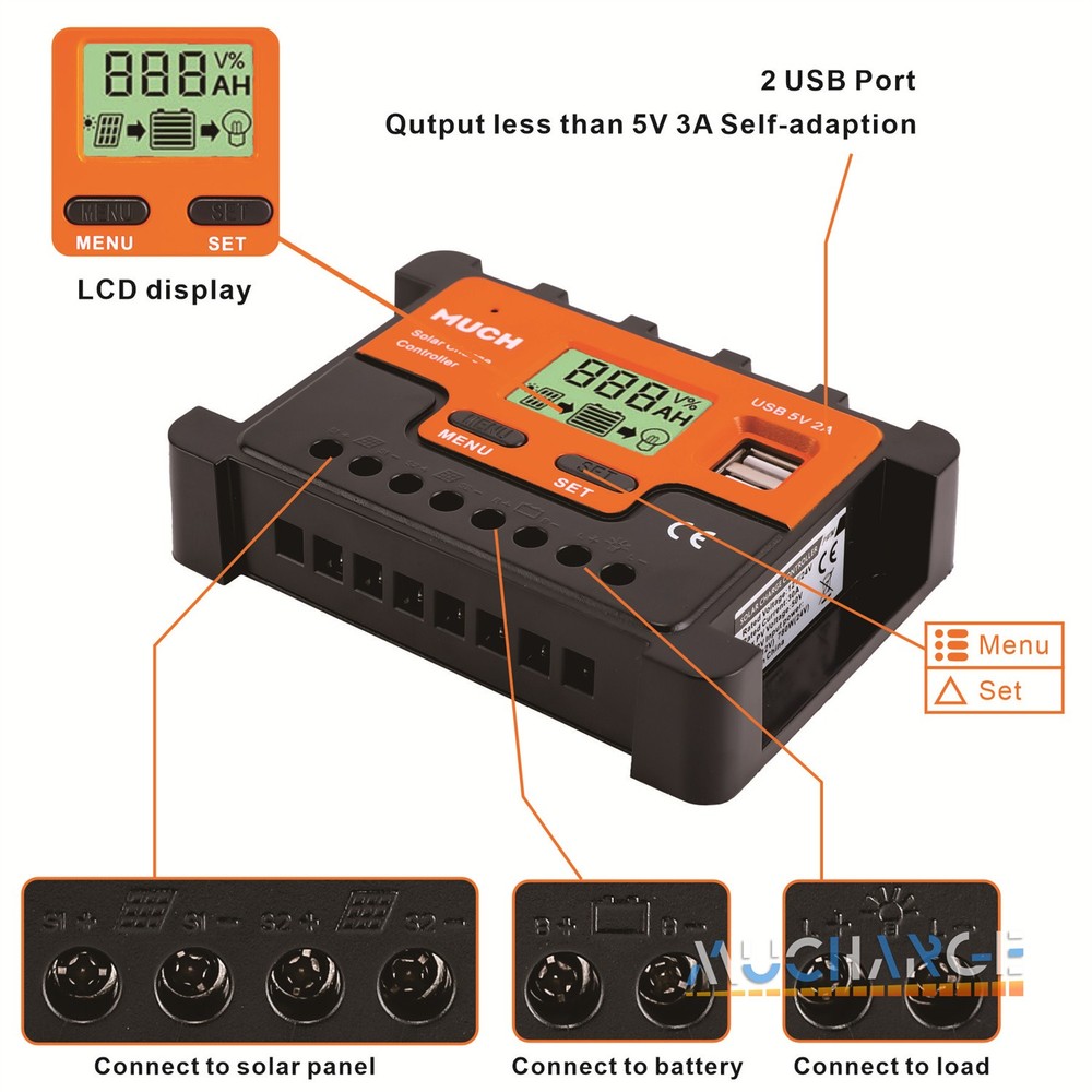 780W 30A Solar Panel Battery Charge Controller 12V/24V Regulator Auto 8 Port LCD