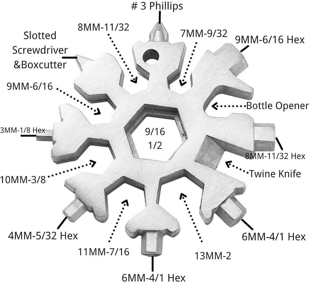 3Packs Snowflake Multi Tool, 18-In-1 Stainless Steel Snowflake Multitool for Bot