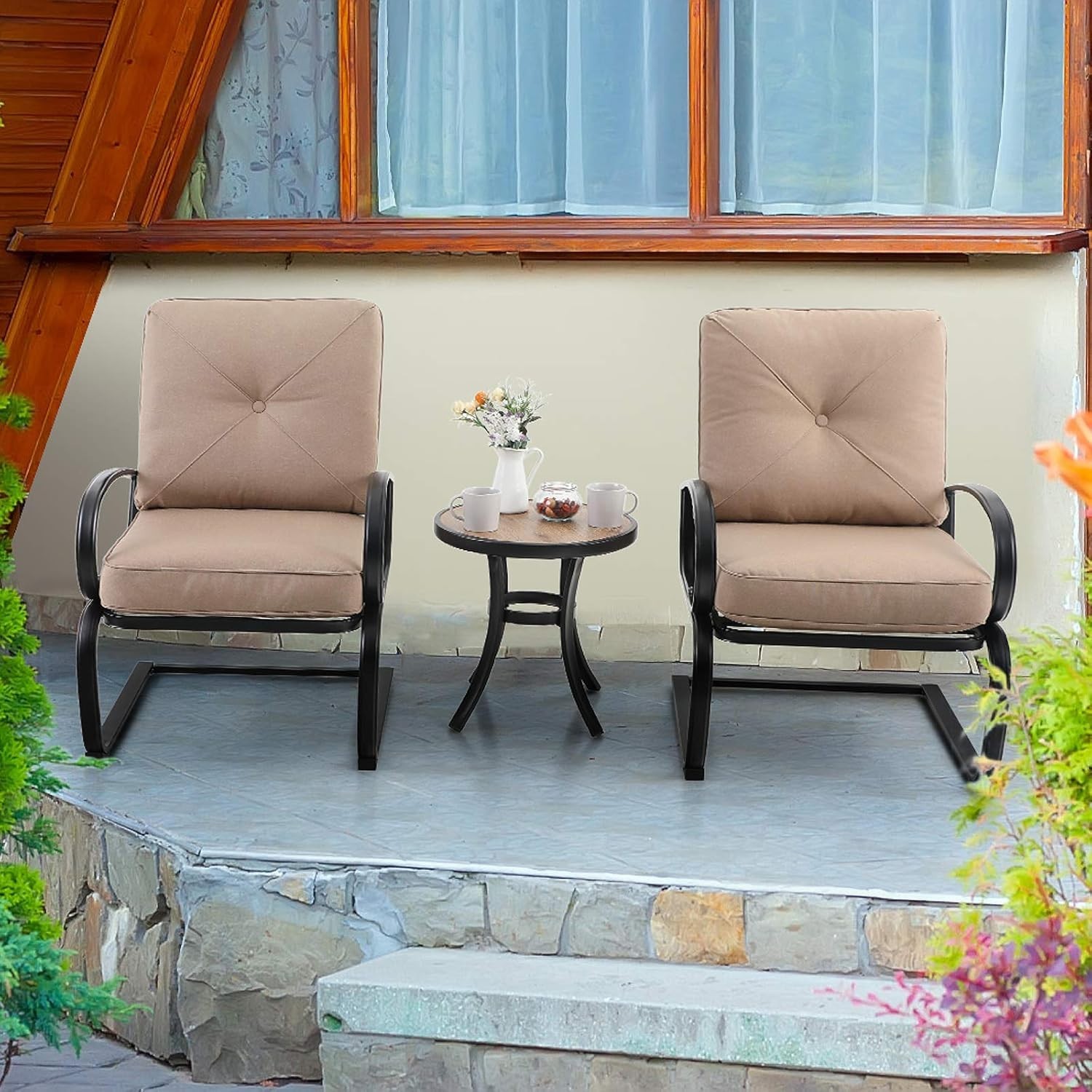 Outdoor Round Side Table Coffee Table Bistro Table Porch Side Table Metal Frame