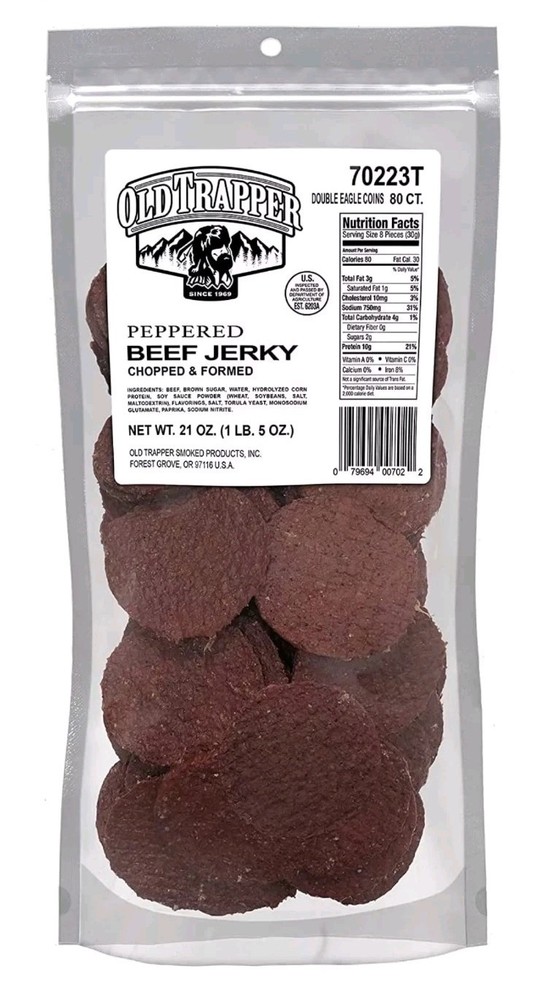 Old Trapper Double Eagle Beef Jerky, Peppered Flavor 21oz 80-Count Package