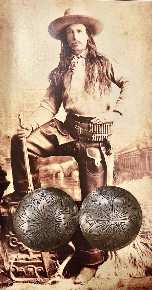 Antique Solid Silver Western Spur / Bridle Engraved Conchos