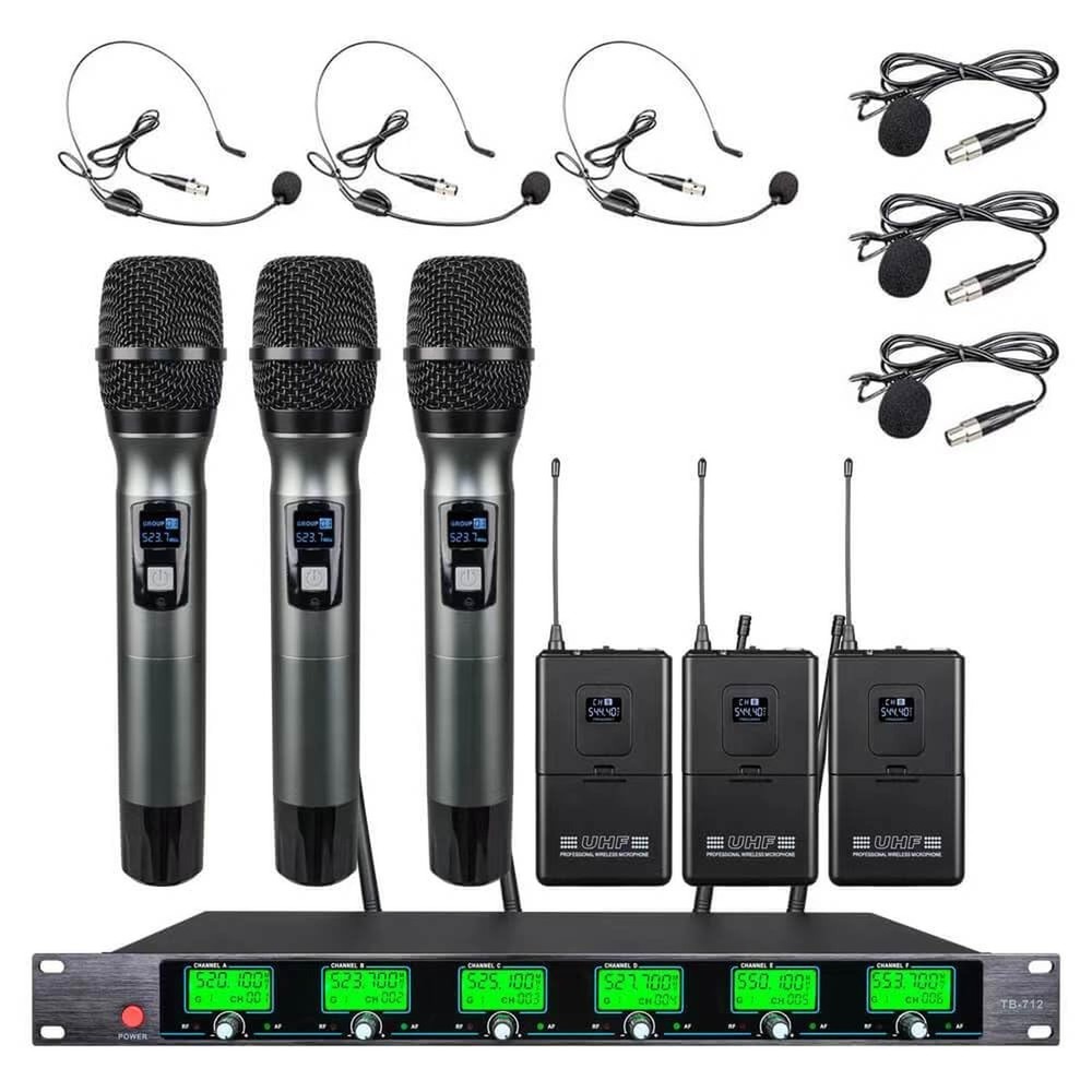 Wireless Microphone System UHF 3 Handheld Mic Headset Lavalier Bodypack 3 Lap...