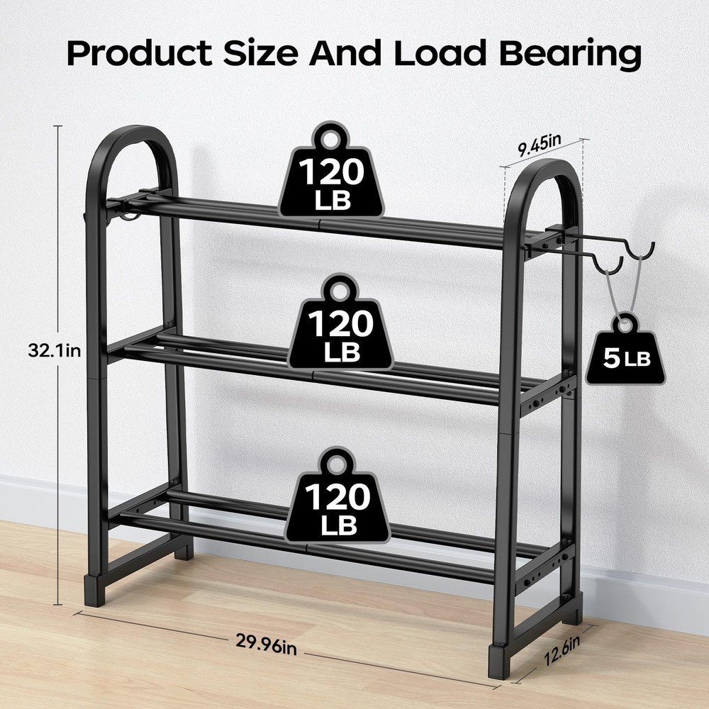 3 Tier Dumbble Rack - 360LB Capacity Adjustable Dumbbell Storage Rack Space-S...