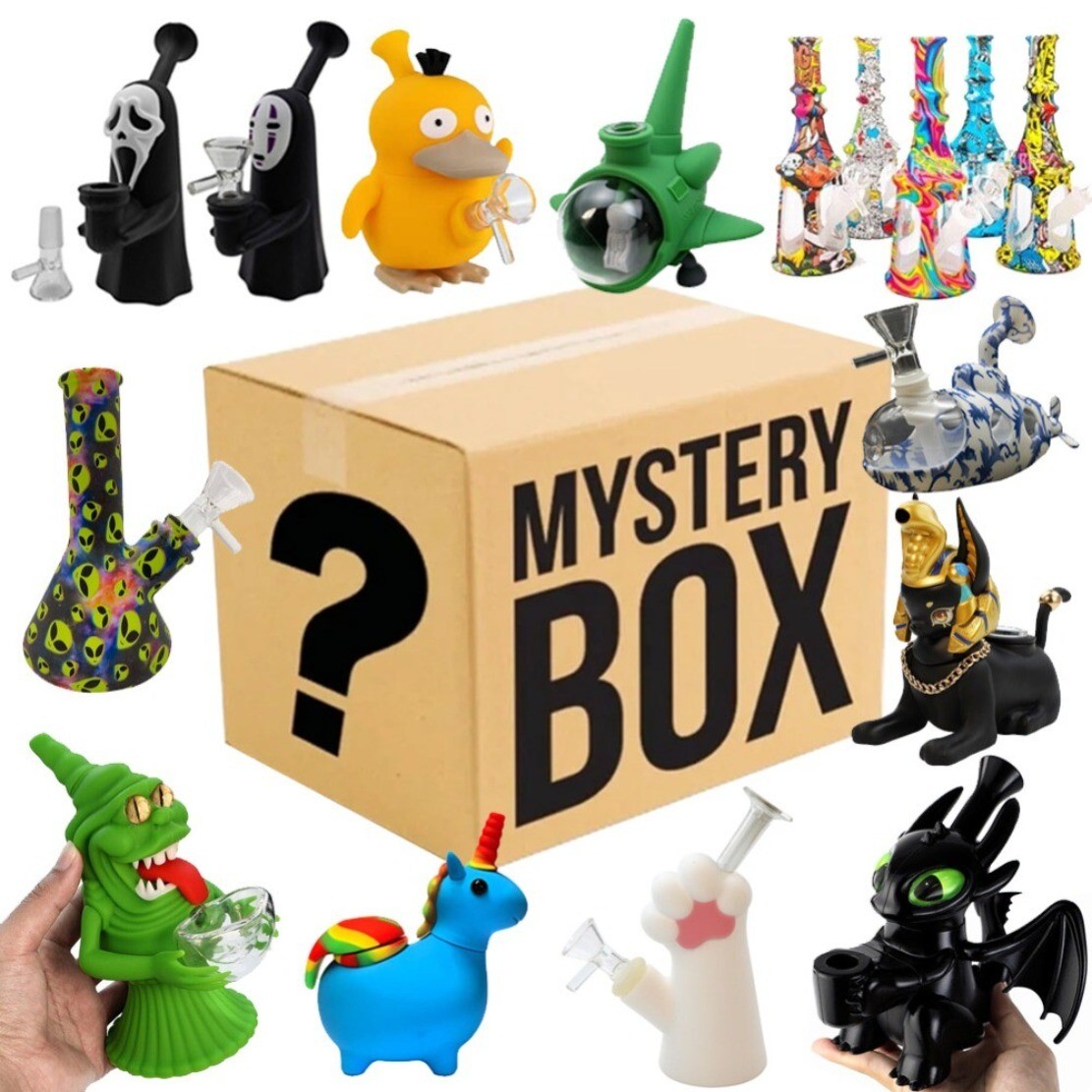 Random Blind Box Hookah Silicone & Glass Smoking Water Pipe Bong with Bowl USA