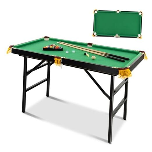 47" Folding Billiard Table, Pool Game Table Includes Balls, Black & Green