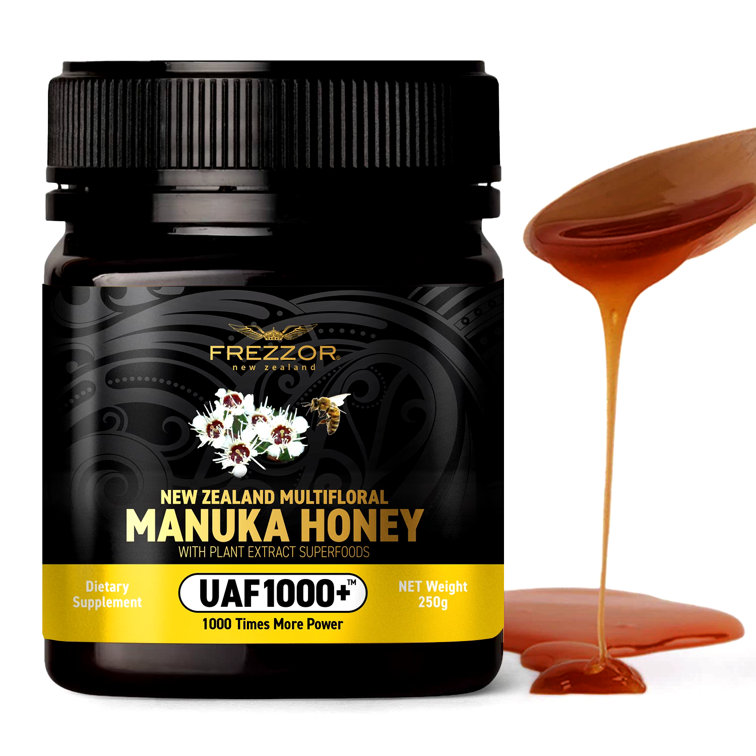 FREZZOR NEW ZEALAND MULTIFLORAL MANUKA HONEY UAF1000+, Cold & Flu Symptom Relief