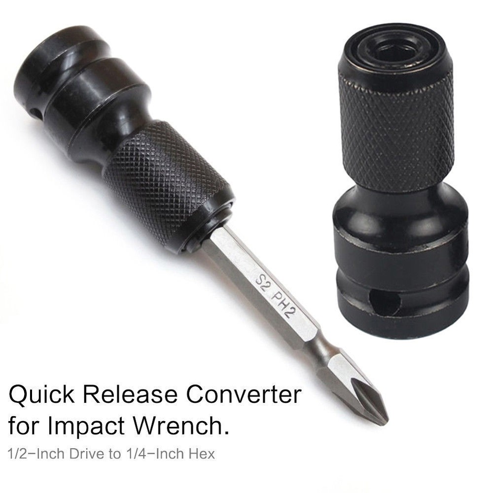 1/2 Drive to 1/4 Hex Quick Release Converter for Impact Wrench Screwdriver Bit
