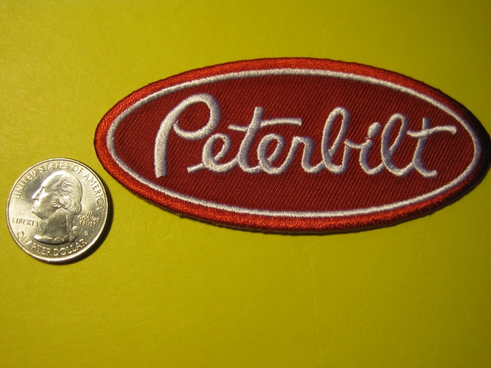 PETERBILT CLOTH PATCH RED WITH HOOK BACK ATTACHMENT! CREST SIZE FOR CAPS, ETC!