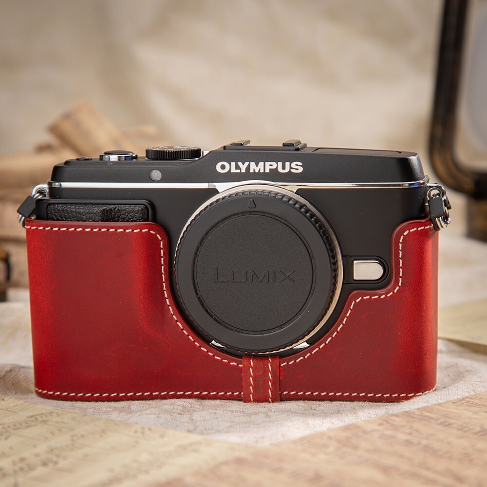 For Olympus E-P3 EP3 Handmade Real Leather Half Camera Case Bag Cover
