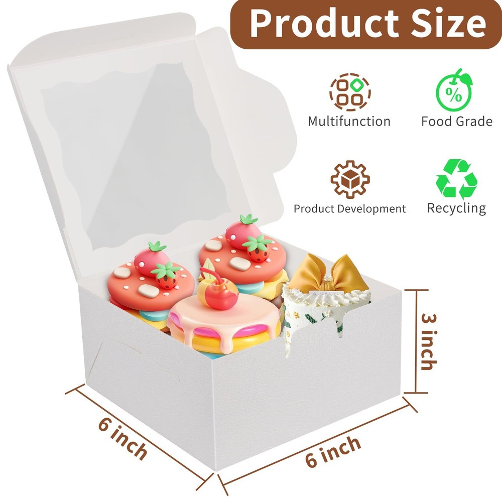 Bakery Boxes with Window 30pcs 6x6x3 Inches Cookie Boxes Mini Cake Boxes Past...