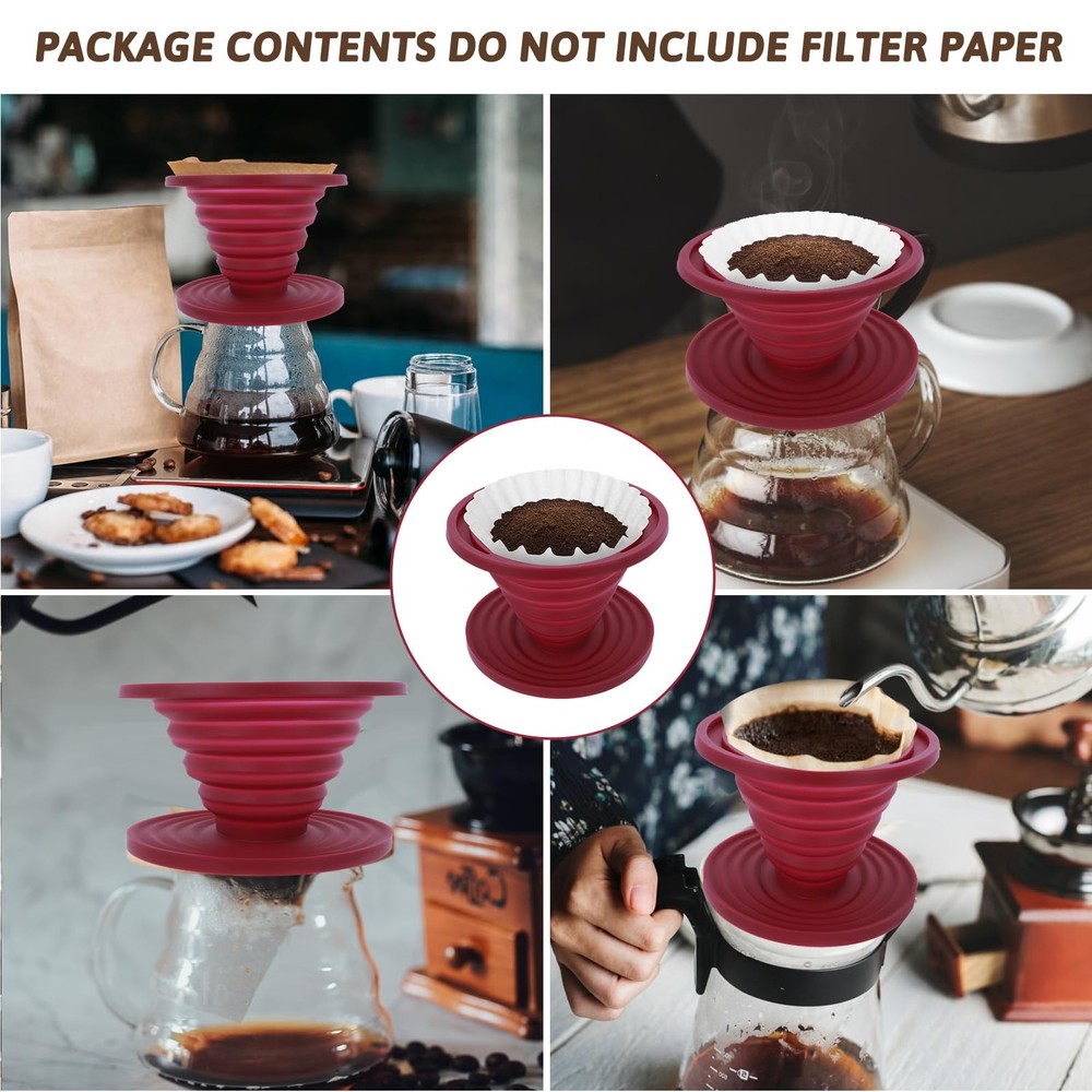 Coffee Dripper, Foldable Silicone Dripper Travel large, Red
