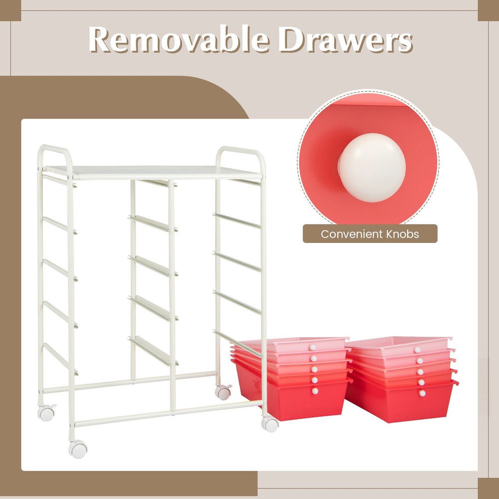 10-Drawer Storage Cart Utility Rolling Trolley Kitchen Organizer Pink Gradient