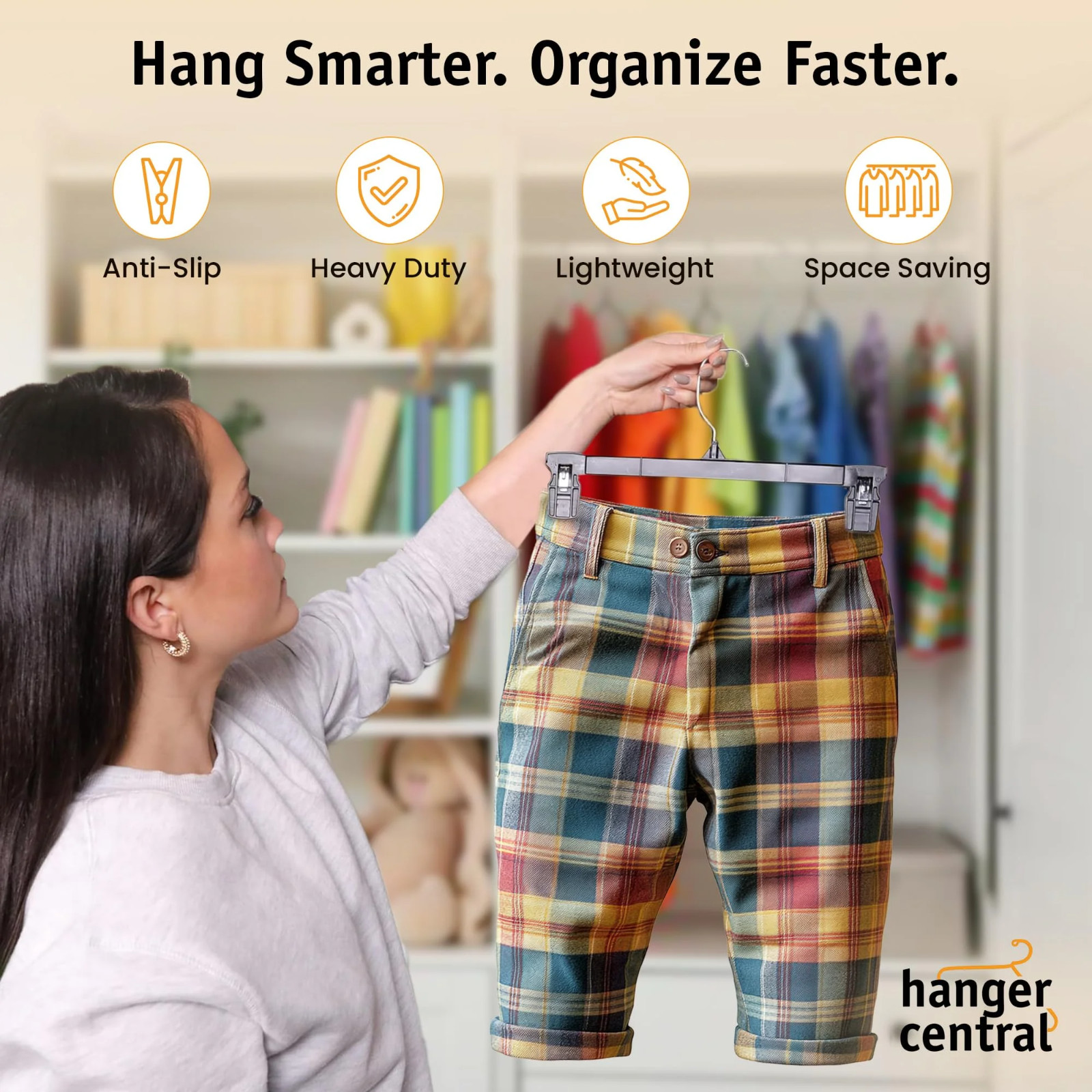 Hanger Central Black Plastic Pants Hangers 10 Pack 10 Inch w/ Clips Heavy Duty