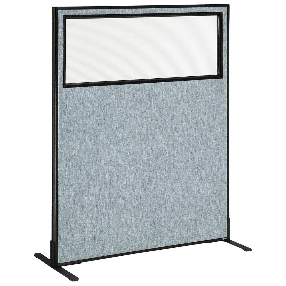 48-1/4"W x 60"H Freestanding Office Partition Panel with Partial Window Blue