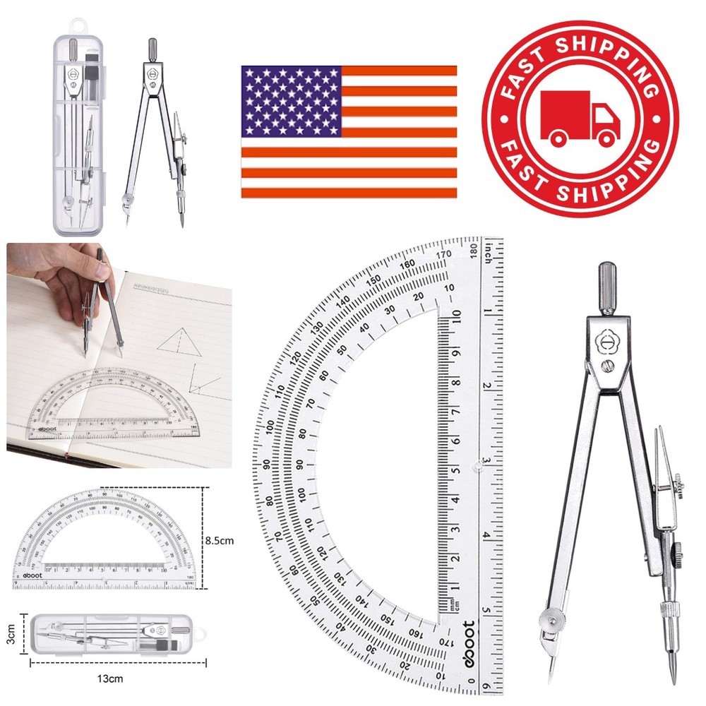 Compact Geometry Compass with Clear Case and Protractor for School Projects