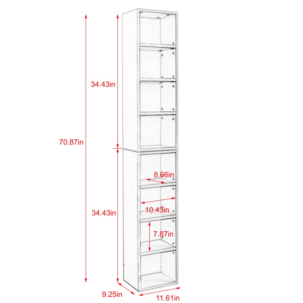 Multi-Purpose 8-Shelf Media Rack -Adjustable Bookcase,Slim Storage,Home Office