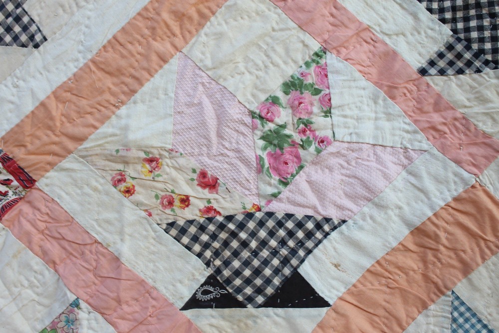 Antique Star Basket Patchwork Quilt RARE