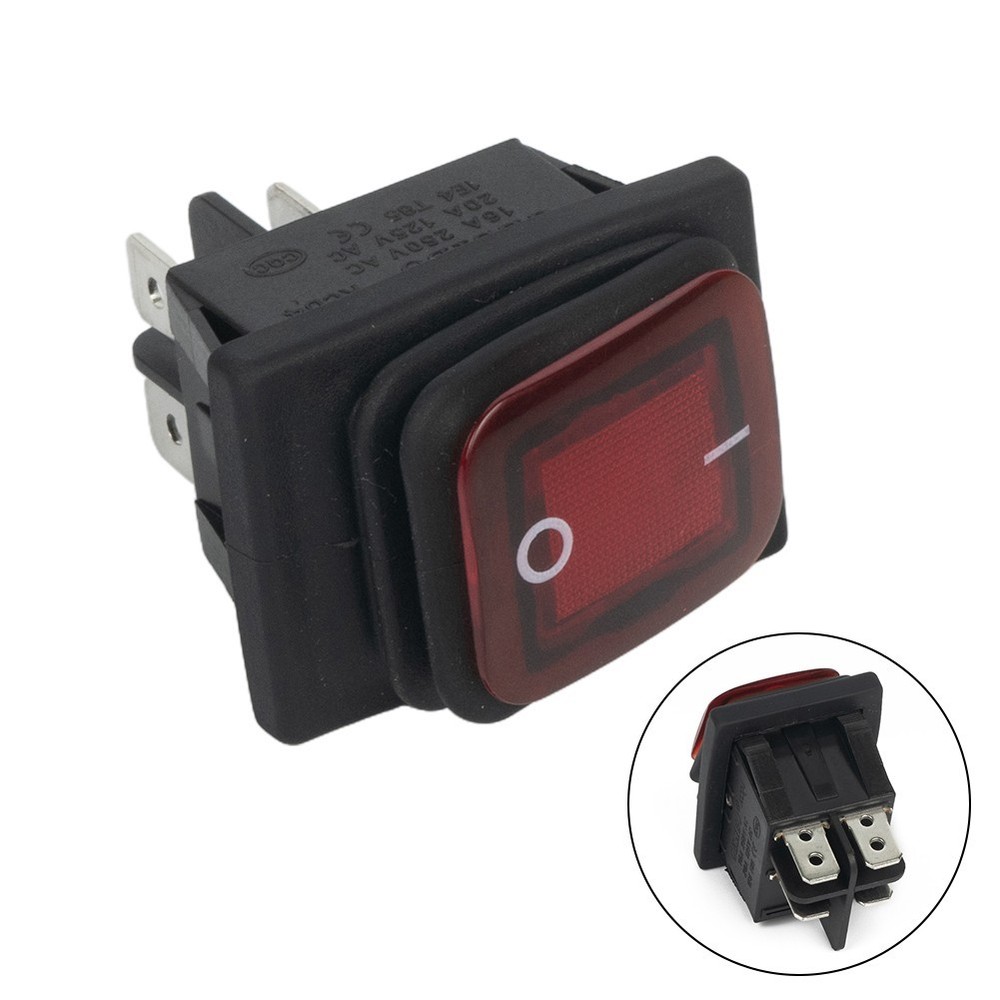Red Button Illuminated Rectangular Rocker Switch for Waterproof Application