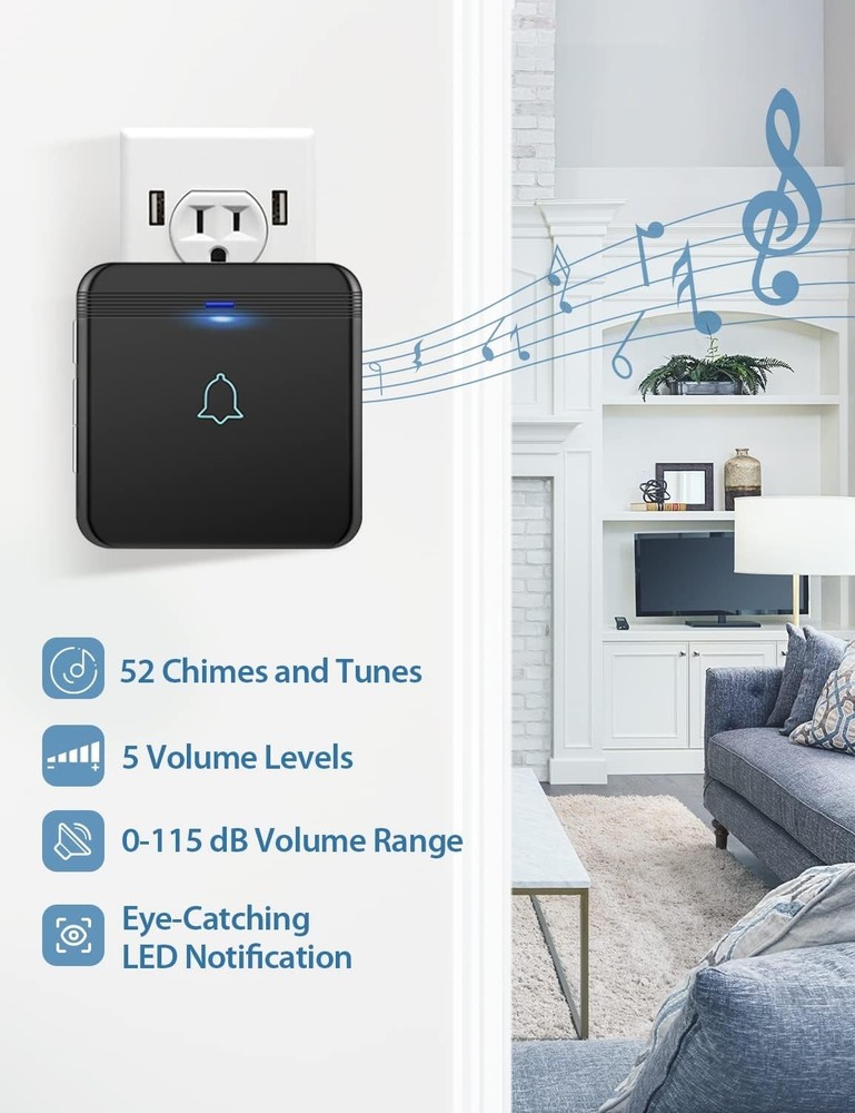 Smart Wireless Door Chime Kit - 1300 FT Range, 52 Melodies & User-Friendly Setup