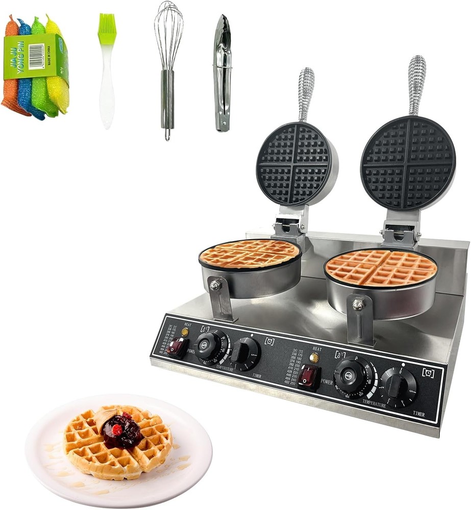 Commercial Dual Head Belgian Waffle Maker Rotating Double Waring Breakfast Maker
