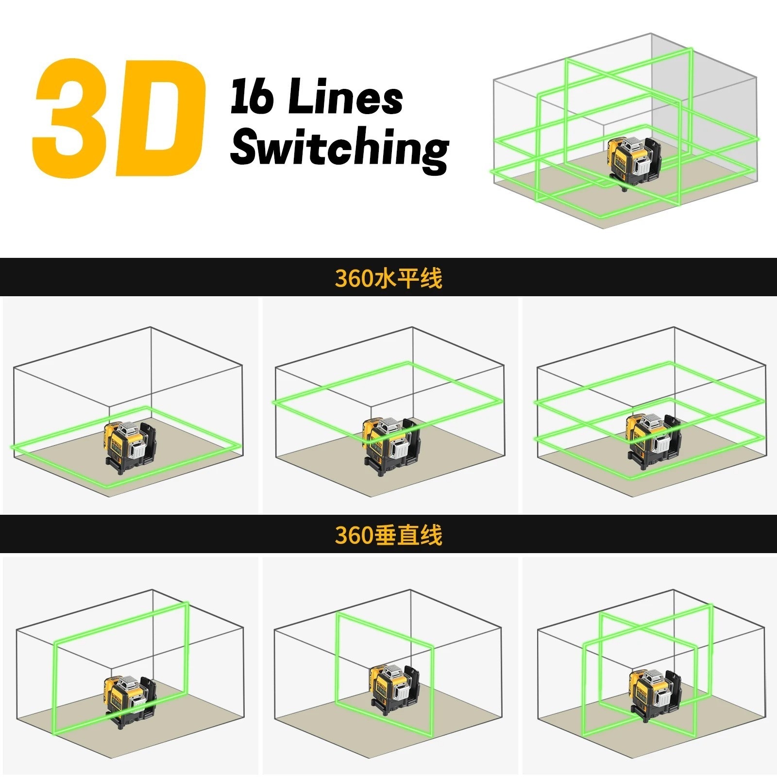 DeWalt DW089LG 12V Green Line 3 x 360 Laser Level Laser + Battery + Charger