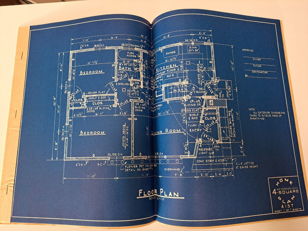 WEYERHAEUSER 4-SQUARE HOME DESIGN PLAN NO 4157 COMPLETE 1950s ARCHITECTURE