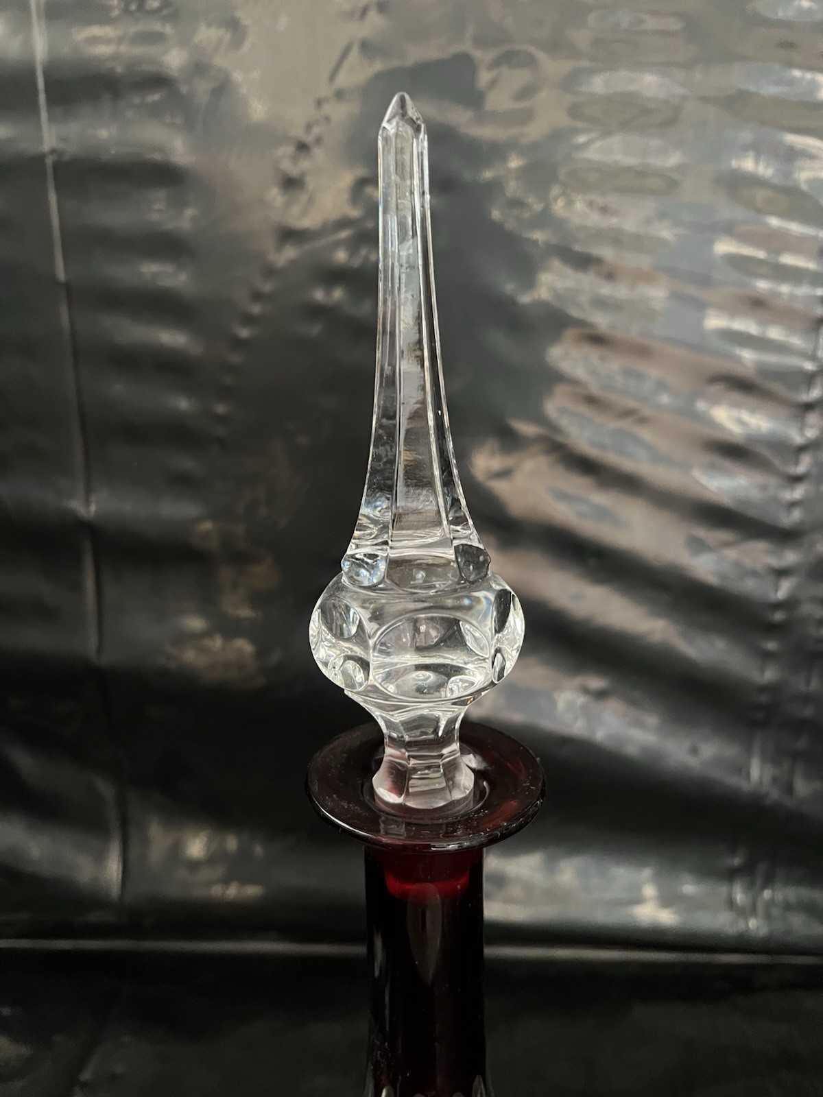 VINTAGE Ruby Red Cut to Clear Crystal Decanter [725]