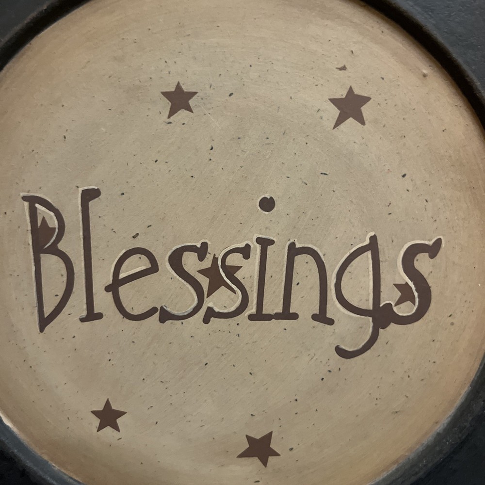 Primitive 9.5” Diameter Black Distressed Decorative Plate “Blessings” Barb Lloyd