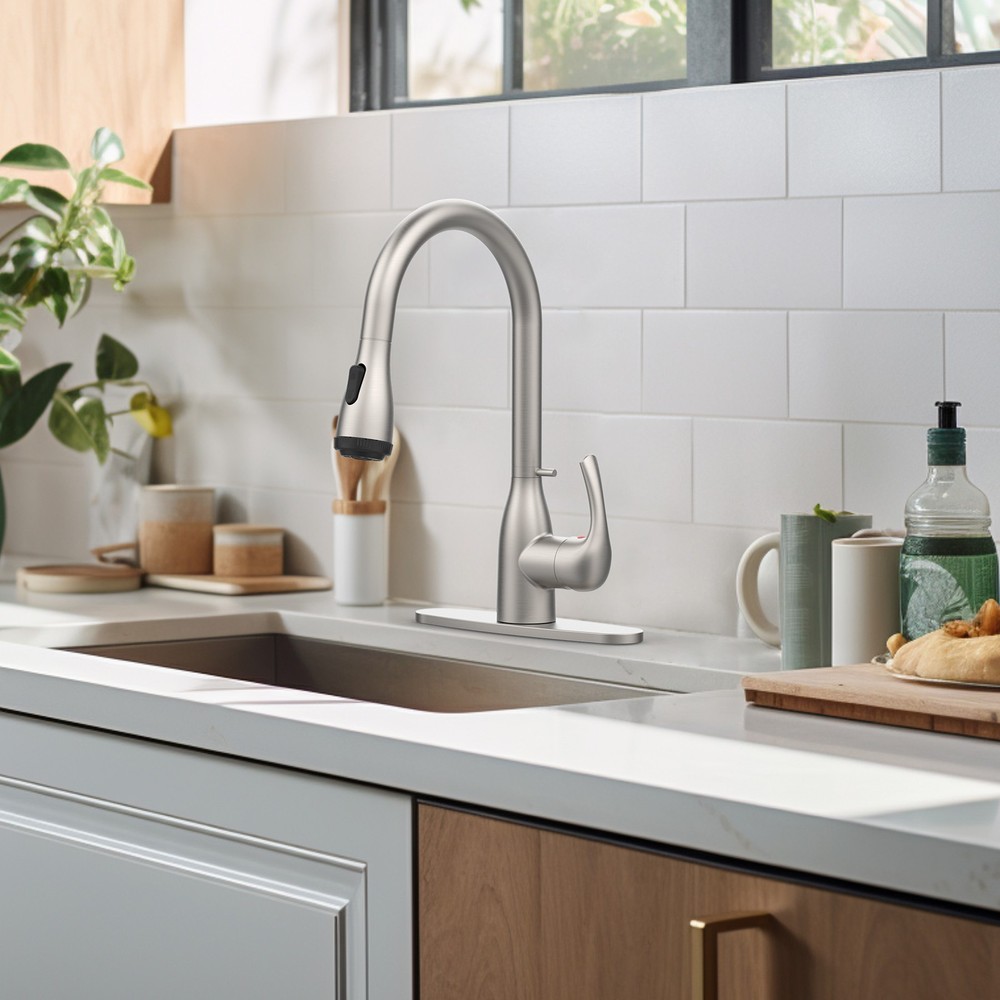 Kitchen Faucet with Pull Down Sprayer and 4 Spraying Modes Brushed Nickel