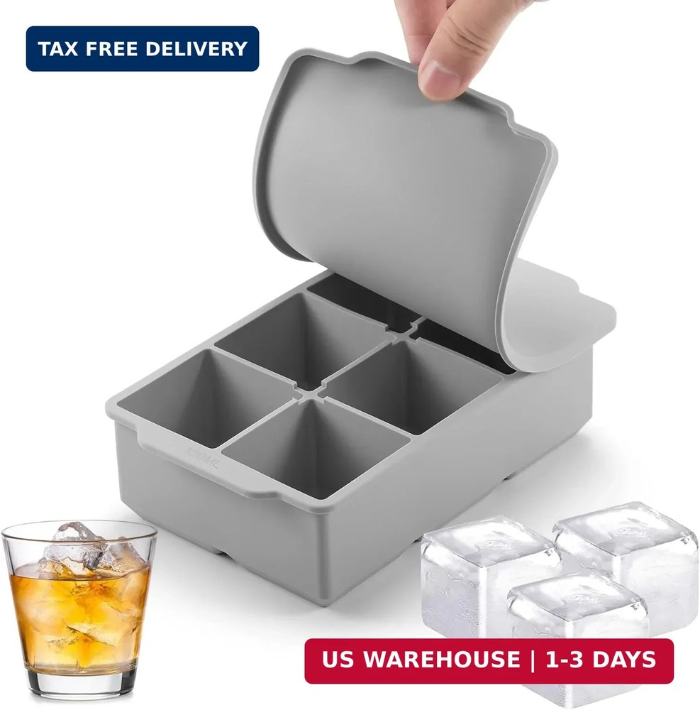 Nax Caki Large Ice Cube Tray with Lid, Stackable Big Silicone Square Ice Cube Mo
