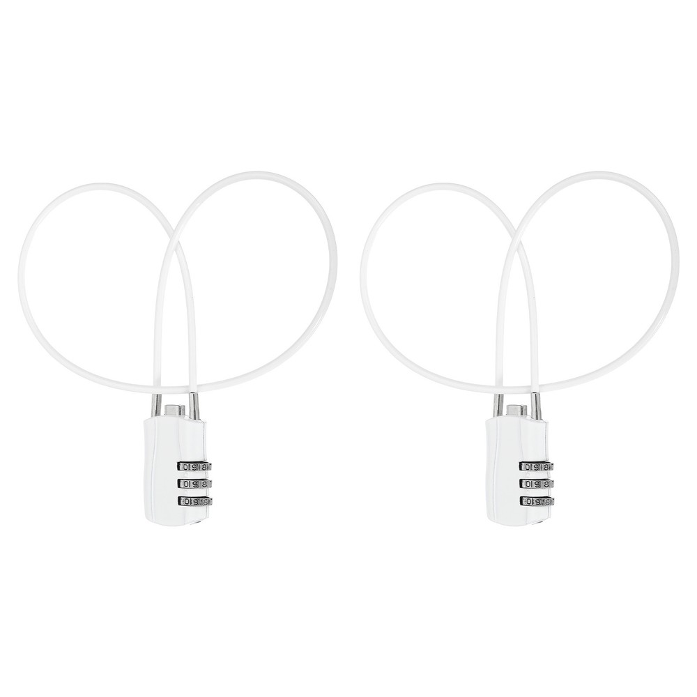 2 Pcs 3 Digit Luggage Cable Combination Lock with 20" Long Cable, White